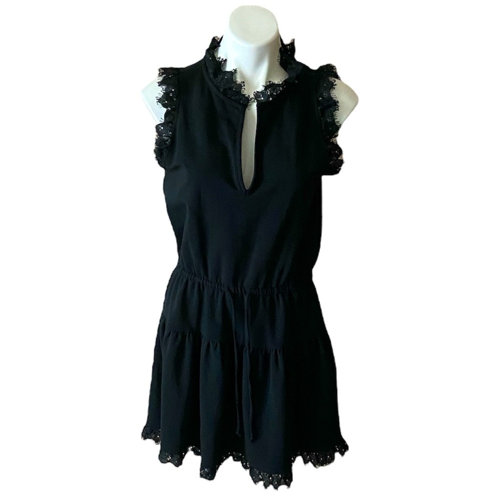 Sundays Anthropologie Black Sleeveless Lace Trim Fit & Flare Dress Size Large